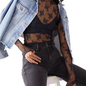 Free People Lady Luxe Layering lace top in black